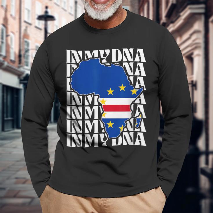 Cabo Verde Is In My Dna Love Cape Verde Flag In Africa Map Long Sleeve T-Shirt Gifts for Old Men