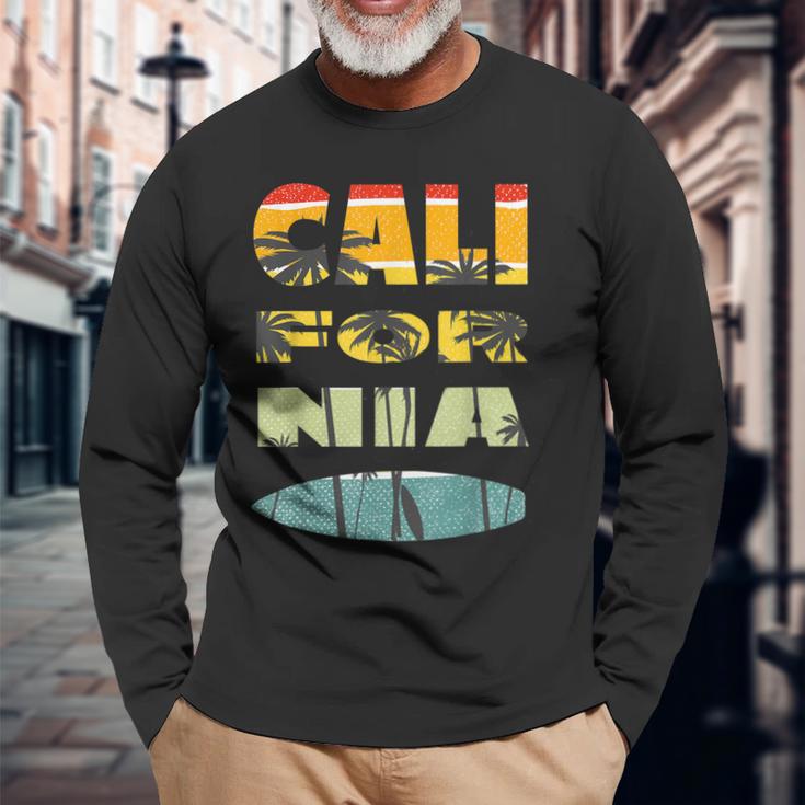 California Surfing Vintage Retro Surf Summer Surfer Long Sleeve T-Shirt Gifts for Old Men