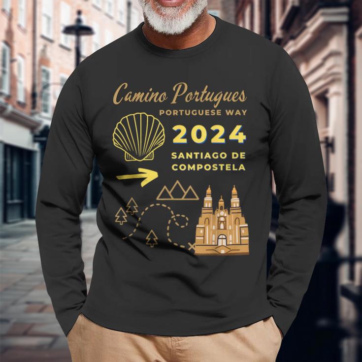 Camino Portugues Santiago De Compostela Portuguese Way 2024 Langarmshirts Geschenke für alte Männer