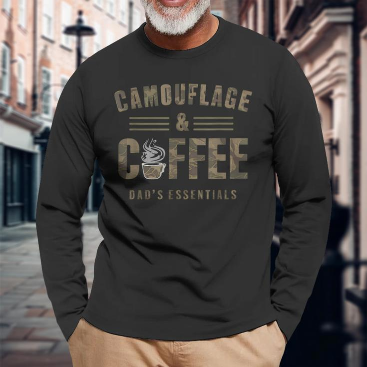 Camo & Coffee Dad's Essentials Fathers Day Present Long Sleeve T-Shirt Gifts for Old Men