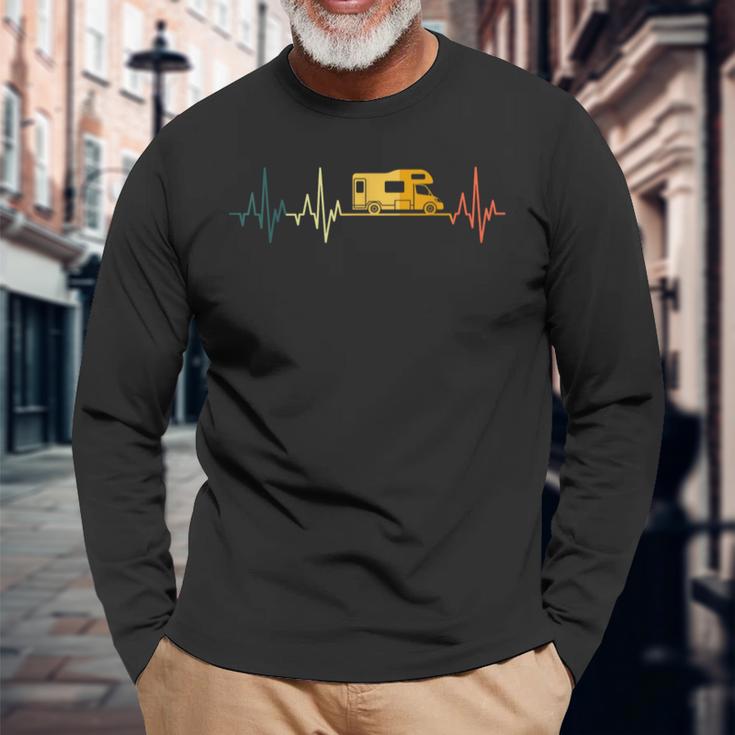 Camper Van Heartbeat Retro Camper Ecg Camping Pulse Langarmshirts Geschenke für alte Männer