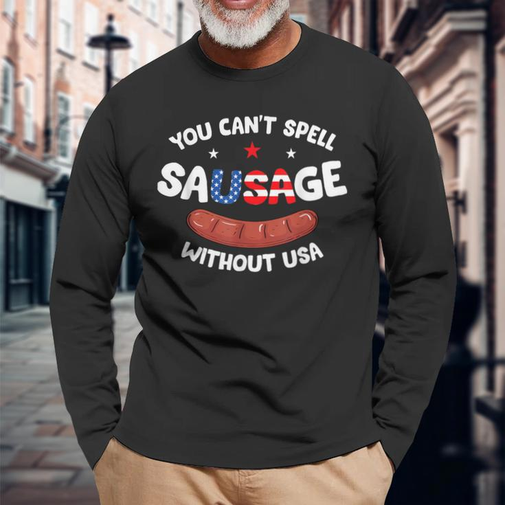 You Can't Spell Sausage Without Usa Patriotic American Flag Long Sleeve T-Shirt Gifts for Old Men
