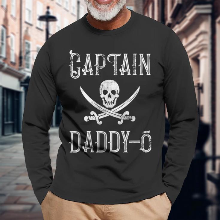 Captain Daddy-O Retro Personalized Pirate Pontoon Long Sleeve T-Shirt Gifts for Old Men