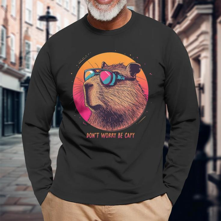 Capybara Dont Worry Be Capy Cute Be Happy Capybara Long Sleeve T-Shirt Gifts for Old Men