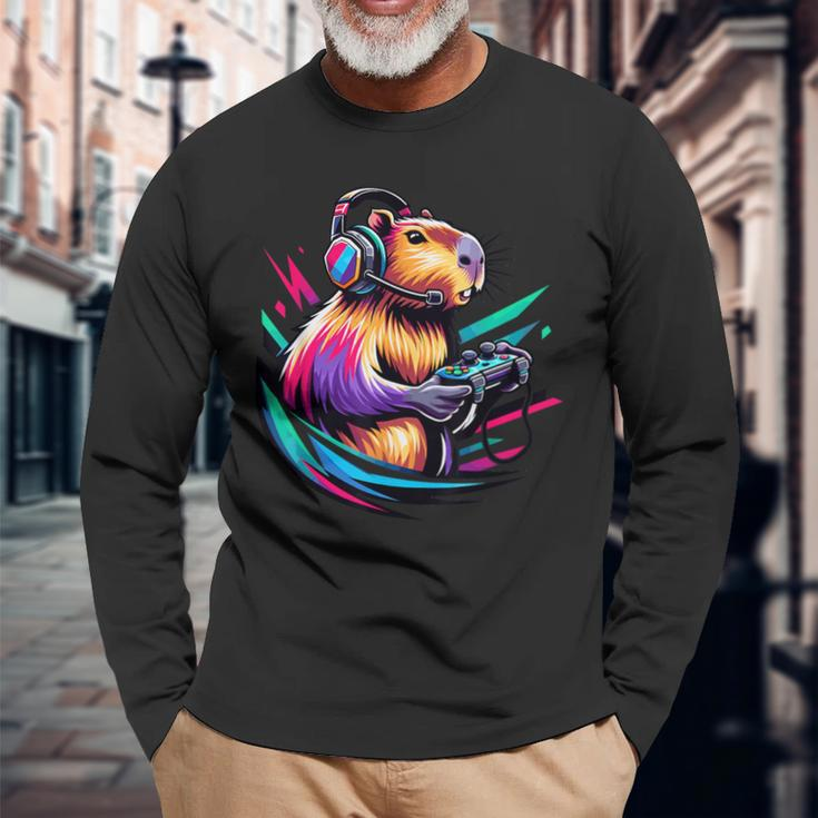 Capybara Capybara Rodent & Video Games Lover Long Sleeve T-Shirt Gifts for Old Men