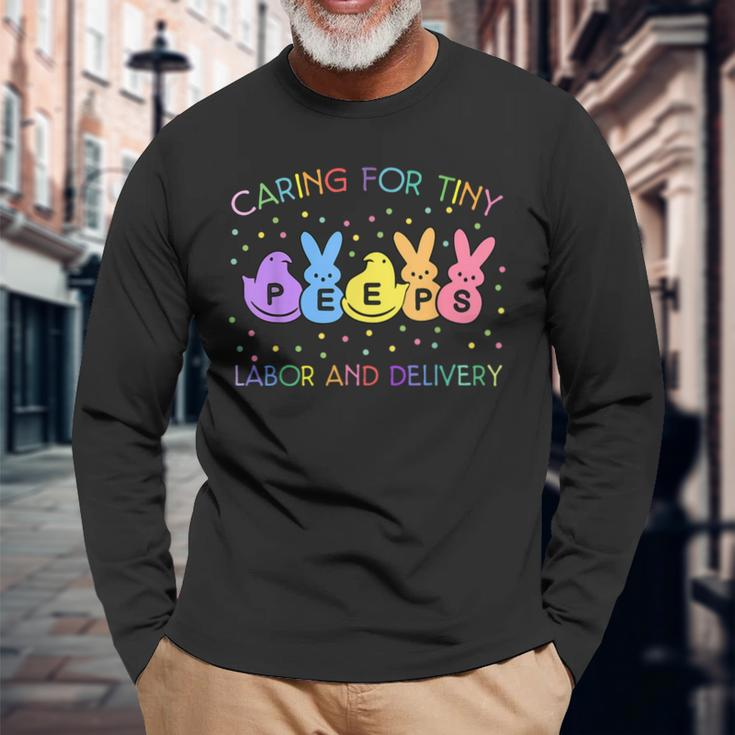 Caring For Tiny Labor And Delivery Bunnies L&D Easter Day Long Sleeve T-Shirt Gifts for Old Men