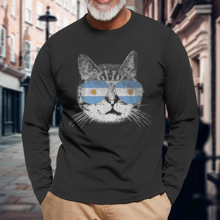 Cat Argentina Flag Country Retro Women Long Sleeve T-Shirt Gifts for Old Men