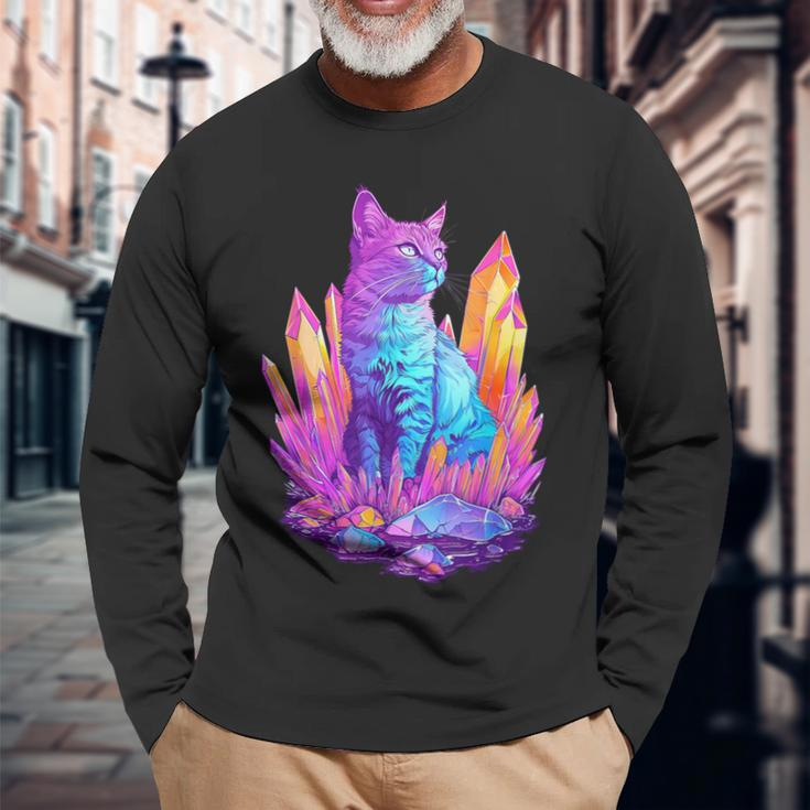 Cat With Crystals Long Sleeve T-Shirt Gifts for Old Men