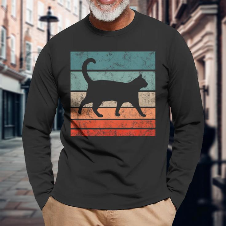 Cat Retro Style Vintage Long Sleeve T-Shirt Gifts for Old Men