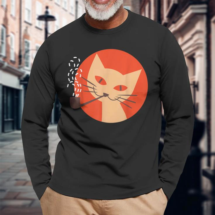 Cat Smoking Pipe Retro Vintage Matchbox Long Sleeve T-Shirt Gifts for Old Men