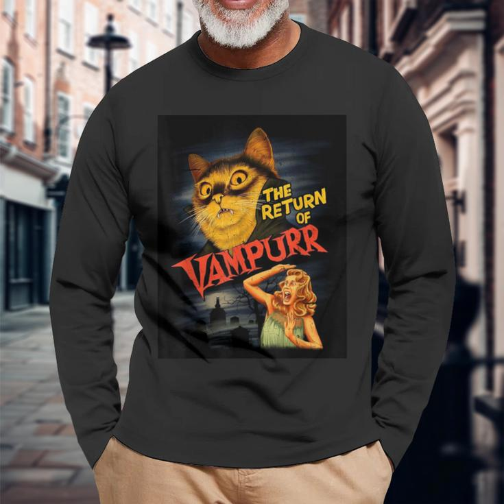 Cat Vampire Classic Horror Movie Graphic Long Sleeve T-Shirt Gifts for Old Men