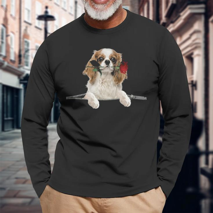 Cavalier King Charles Spaniel Rose Zipper Cute Gif Long Sleeve T-Shirt Gifts for Old Men