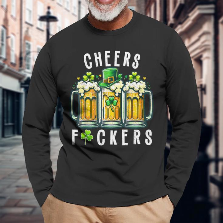 Cheers Fuckers St Patrick's Day Beer Drinking Long Sleeve T-Shirt Gifts for Old Men
