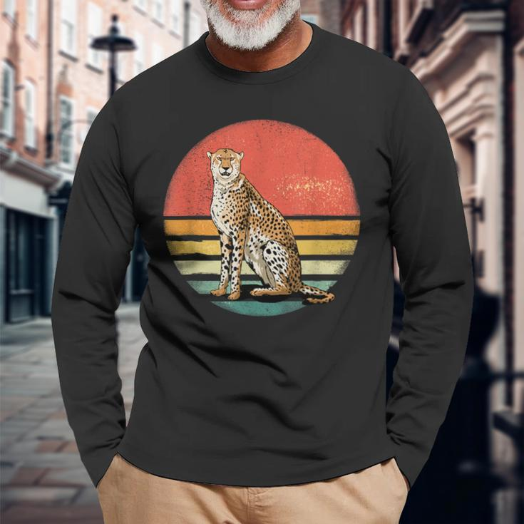 Cheetah Retro Vintage 70S Cheetah African Animal Lover Long Sleeve T-Shirt Gifts for Old Men