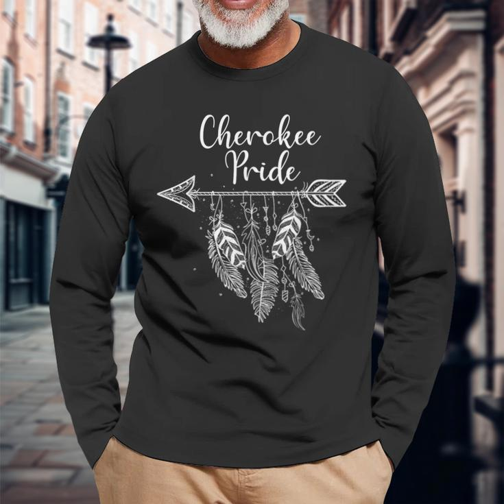 Cherokee Pride Native American Indigenous Tribe Headdress Long Sleeve T-Shirt Gifts for Old Men