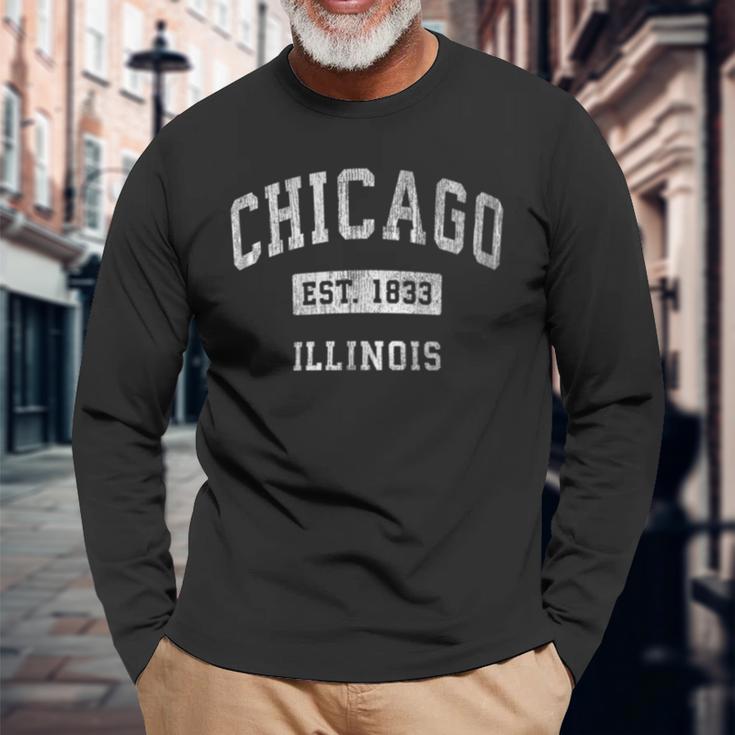 Chicago Illinois Il Vintage Athletic Sports Long Sleeve T-Shirt Gifts for Old Men