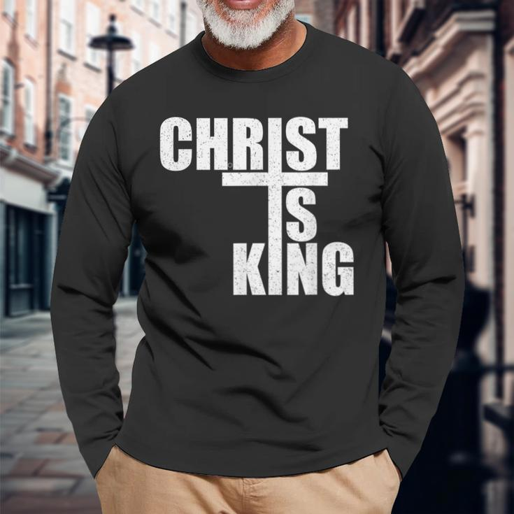 Christ Is King Jesus Is King Cross Crucifix Long Sleeve T-Shirt Gifts for Old Men