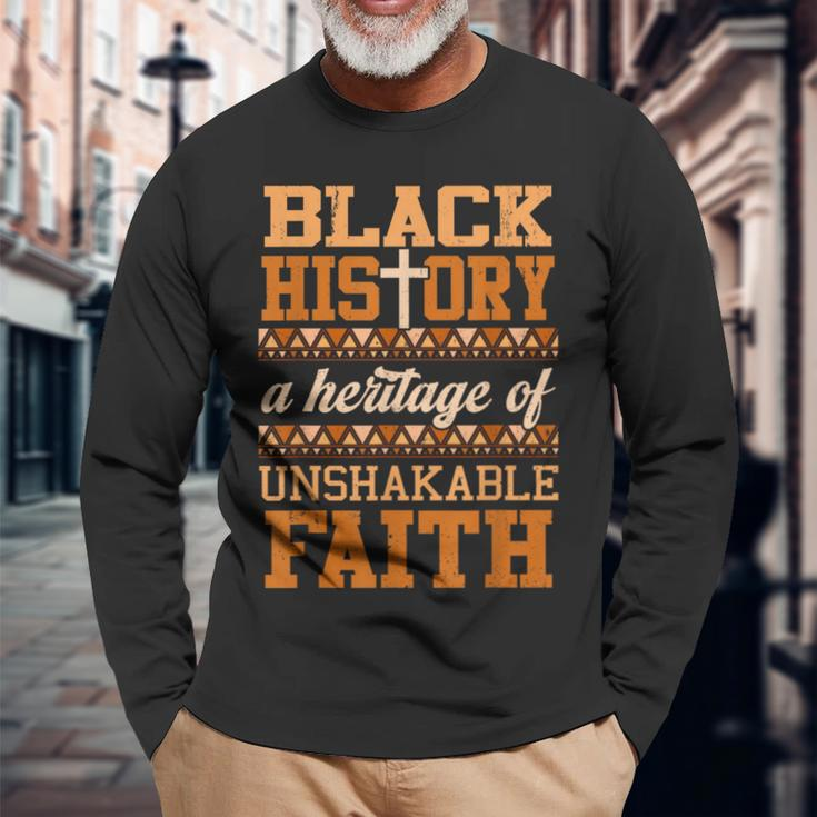 Christian Melanin Unshakeable Faith Black History Junenth Long Sleeve T-Shirt Gifts for Old Men