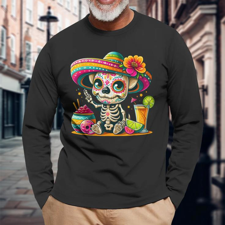 Cinco De Mayo Chihuahua Dog Mexican Sugar Skull Sombrero Long Sleeve T-Shirt Gifts for Old Men