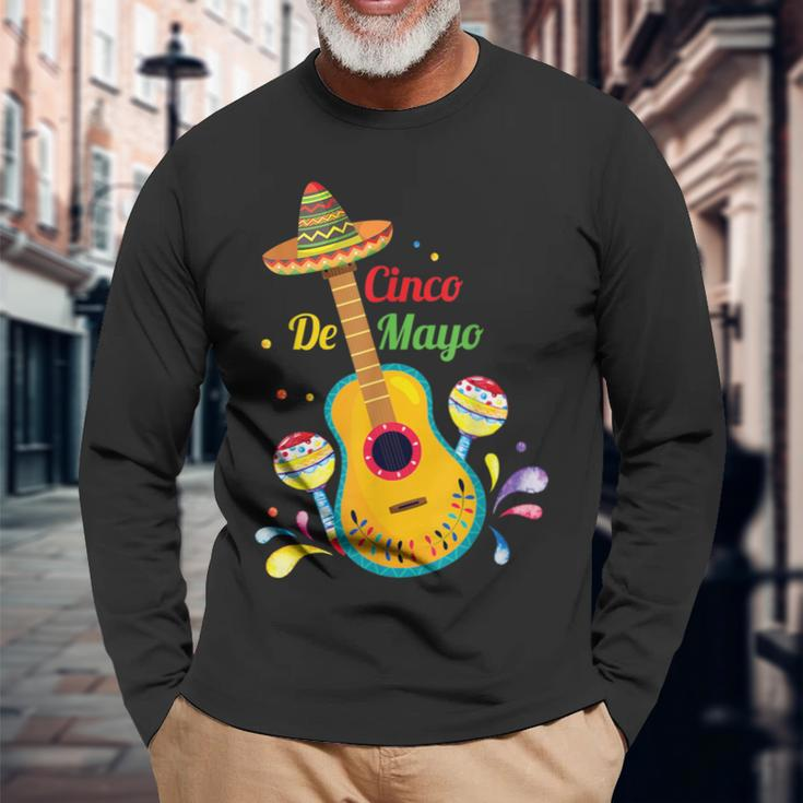 Cinco De Mayo Drinko De Mayo Music Guitar Lover Long Sleeve T-Shirt Gifts for Old Men