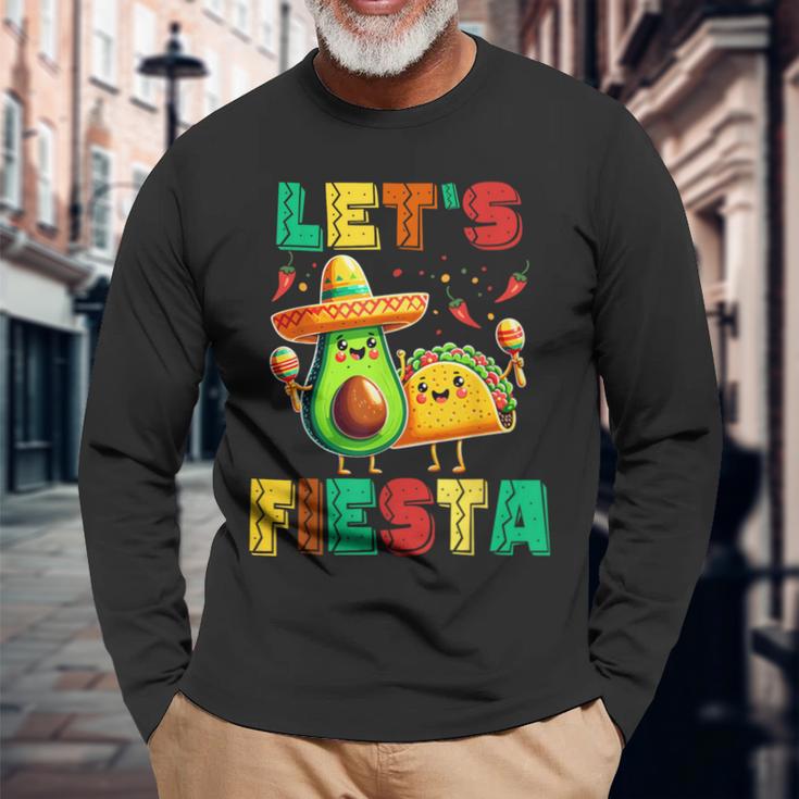 Cinco De Mayo Let's Fiesta Avocado And Tacos Cinco De Mayo Long Sleeve T-Shirt Gifts for Old Men