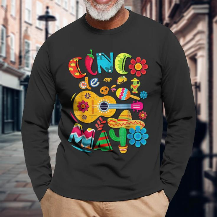 Cinco De Mayo Mexican Taco Guitar Fiesta Cinco De Mayo Long Sleeve T-Shirt Gifts for Old Men