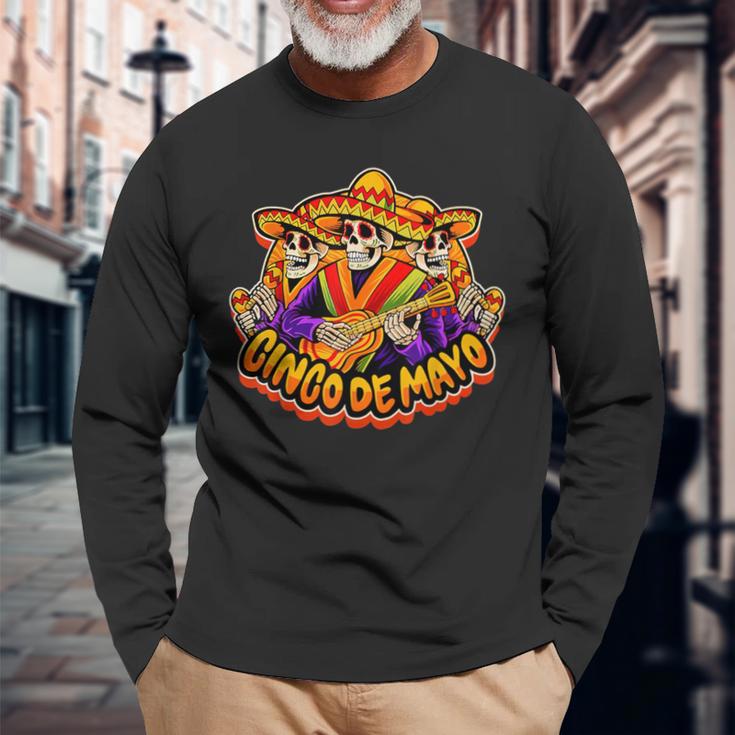 Cinco De Mayo Skeleton Guitar Music Lover Long Sleeve T-Shirt Gifts for Old Men