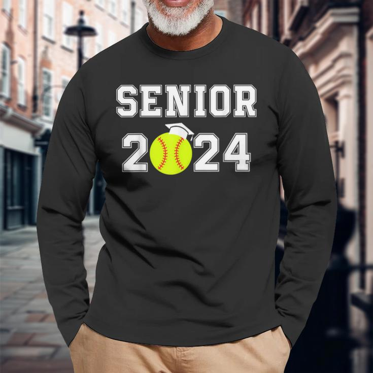 Class Of 2024 Softball Player Senior 2024 High School Grad Long Sleeve T-Shirt Gifts for Old Men