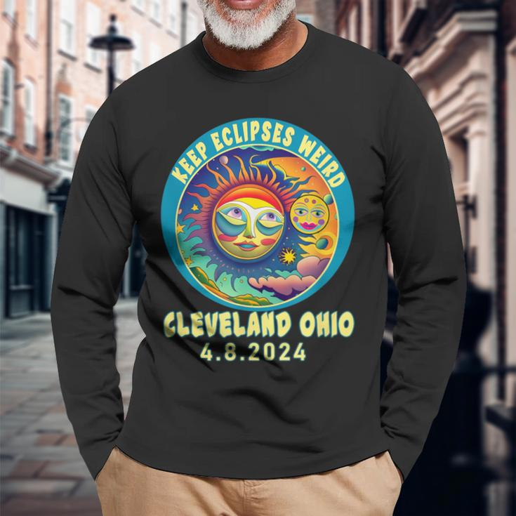 Cleveland Oh Solar Total Eclipse April 2024 Ohio Long Sleeve T-Shirt Gifts for Old Men