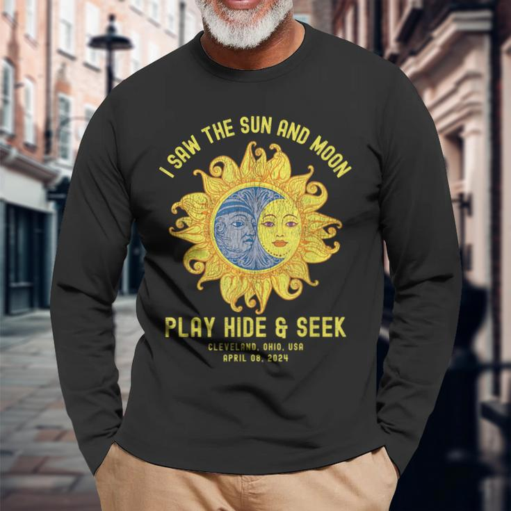 Cleveland Ohio Path Totality Solar Eclipse April 2024 Merch Long Sleeve T-Shirt Gifts for Old Men