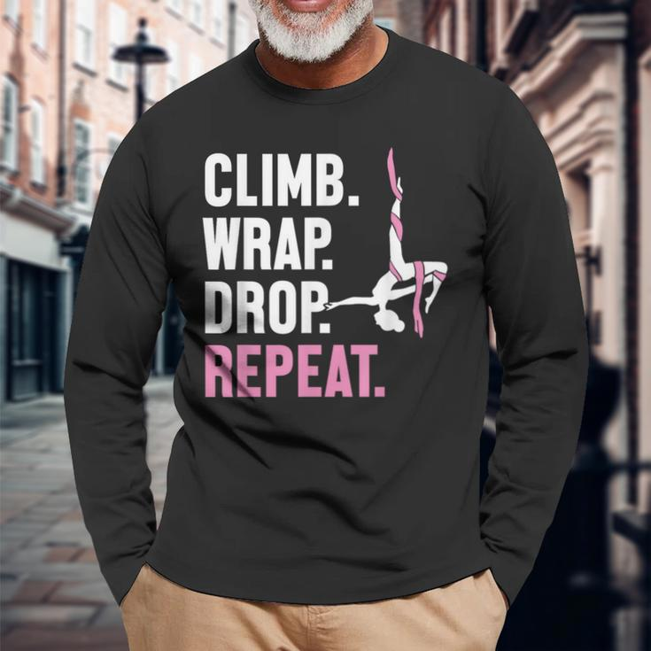 Climb Wrap Drop Repeat Aerial Yoga Aerialist Aerial Silks Long Sleeve T-Shirt Gifts for Old Men