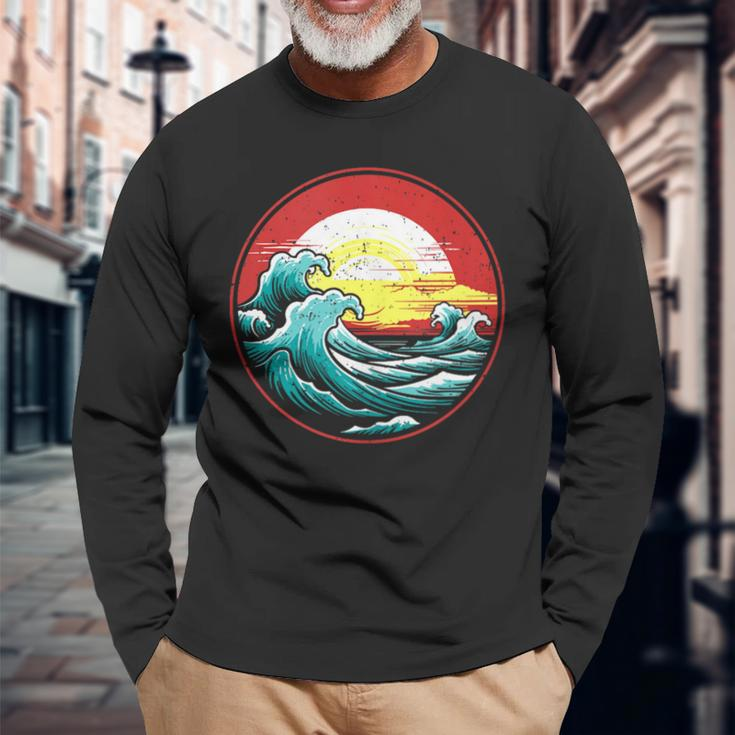 Coastline Sunset And Surf Waves Coastal Living Beach Lover Long Sleeve T-Shirt Gifts for Old Men
