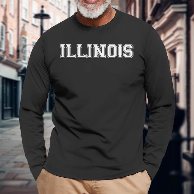 College University Style Illinois Sports Fan Long Sleeve T-Shirt Gifts for Old Men