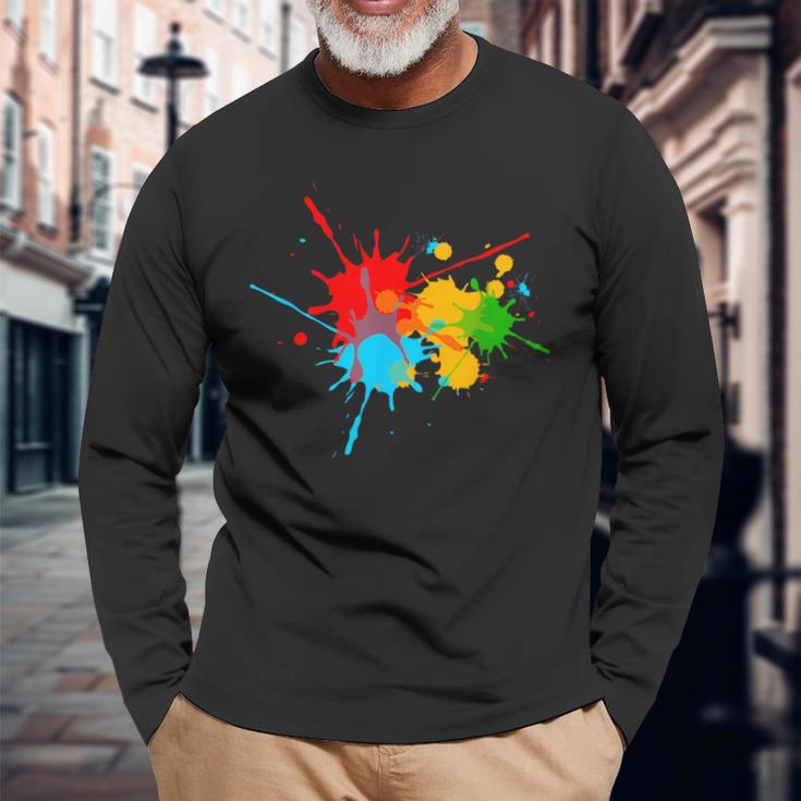 Colorful Paint Splatters Color Your Life Happiness Joy Fun Long Sleeve T-Shirt Gifts for Old Men