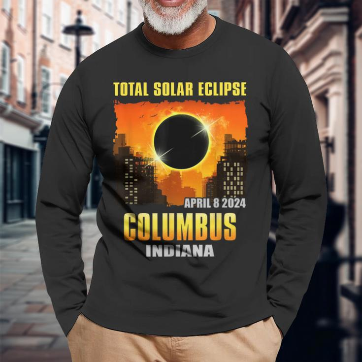 Columbus Indiana 2024 Total Solar Eclipse Long Sleeve T-Shirt Gifts for Old Men