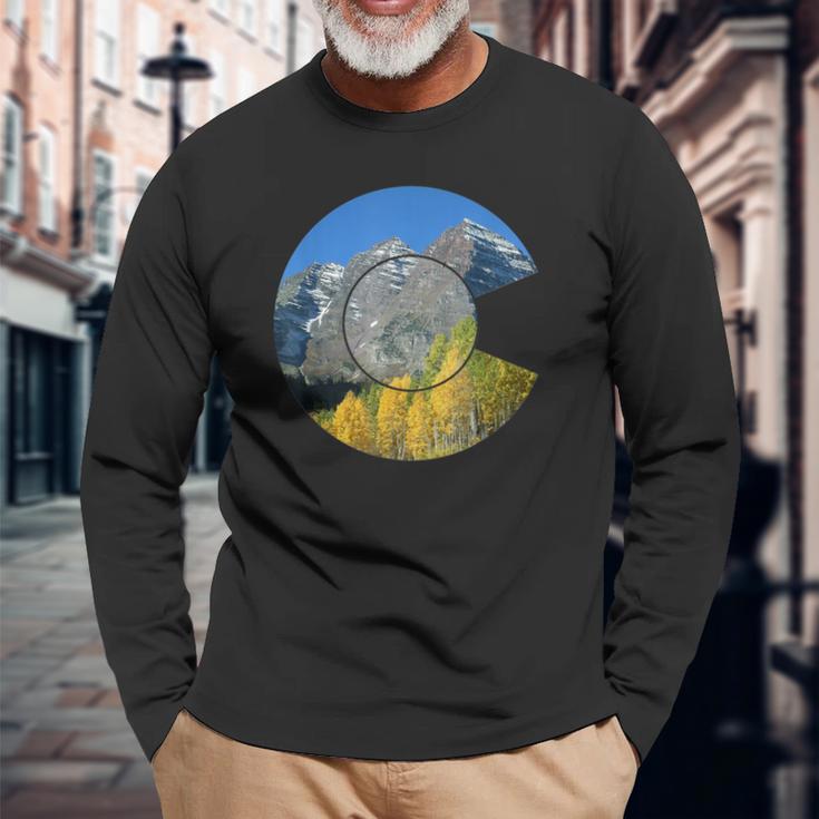 Cool Colorado State Flag Aspen Maroon Bells Long Sleeve T-Shirt Gifts for Old Men