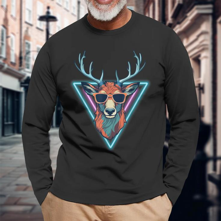 Cool Deer Animal Party Wear Sunglasses Vintage 70S 80S Long Sleeve T-Shirt Gifts for Old Men