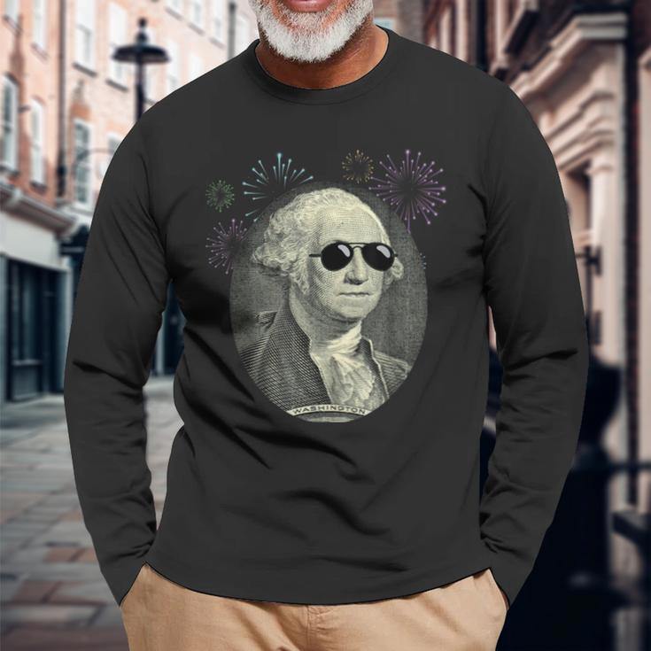 Cool George Washington With Sunglasses4Th July Long Sleeve T-Shirt Gifts for Old Men