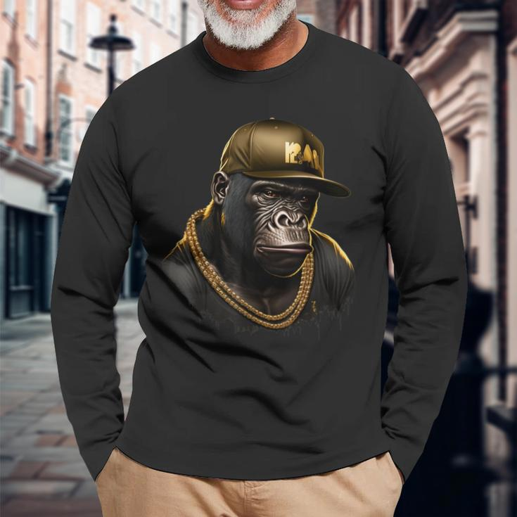 Cool Gorilla Rapper Hip Hop Gangster Langarmshirts Geschenke für alte Männer