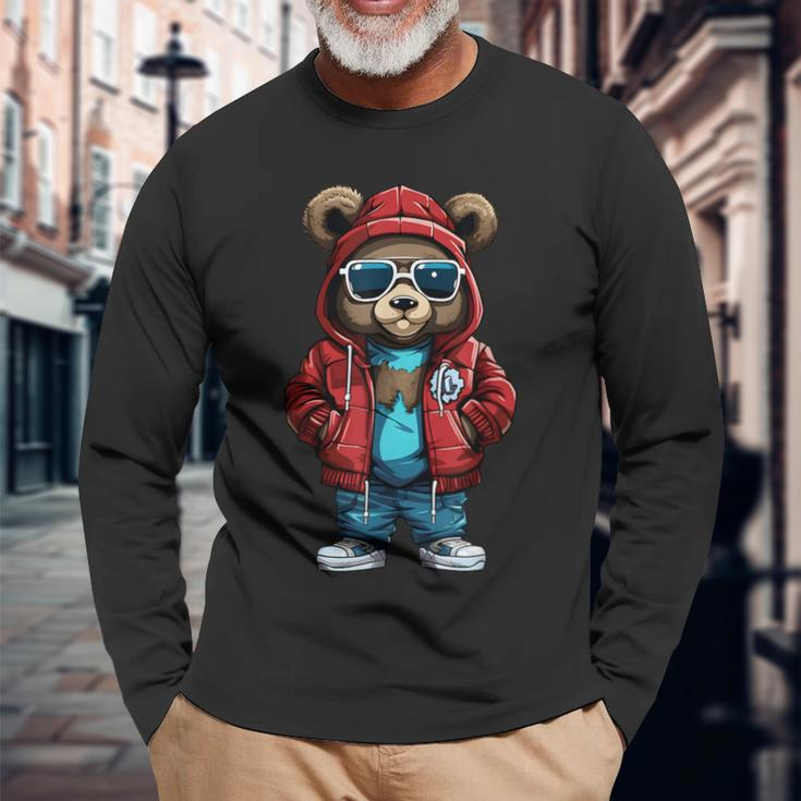 Cool Hip-Hop Bear Streetwear Graphic Long Sleeve T-Shirt Gifts for Old Men