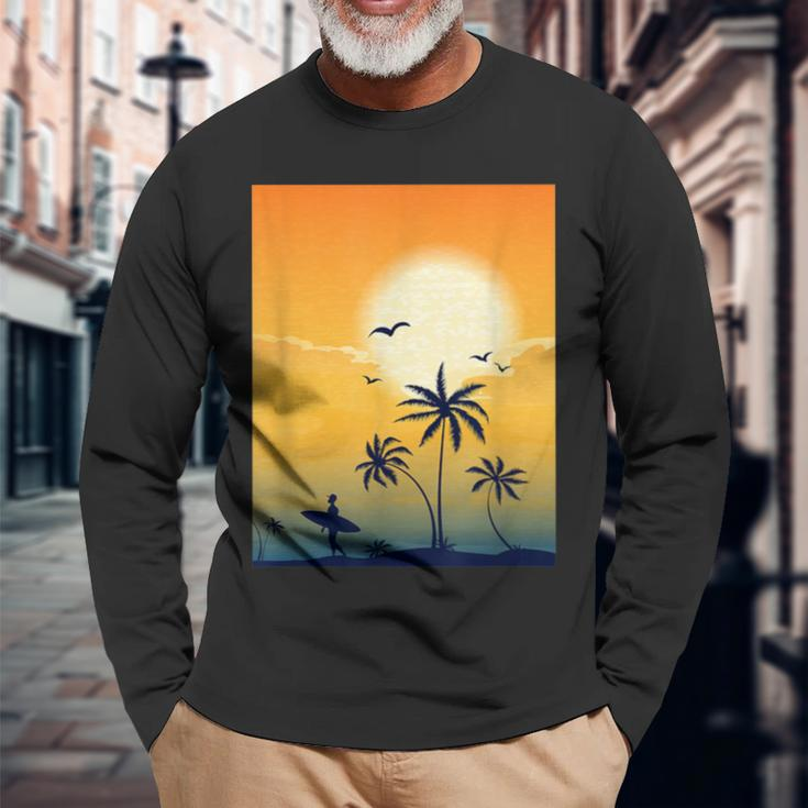 Cool Ocean Scene Beach Surf Long Sleeve T-Shirt Gifts for Old Men