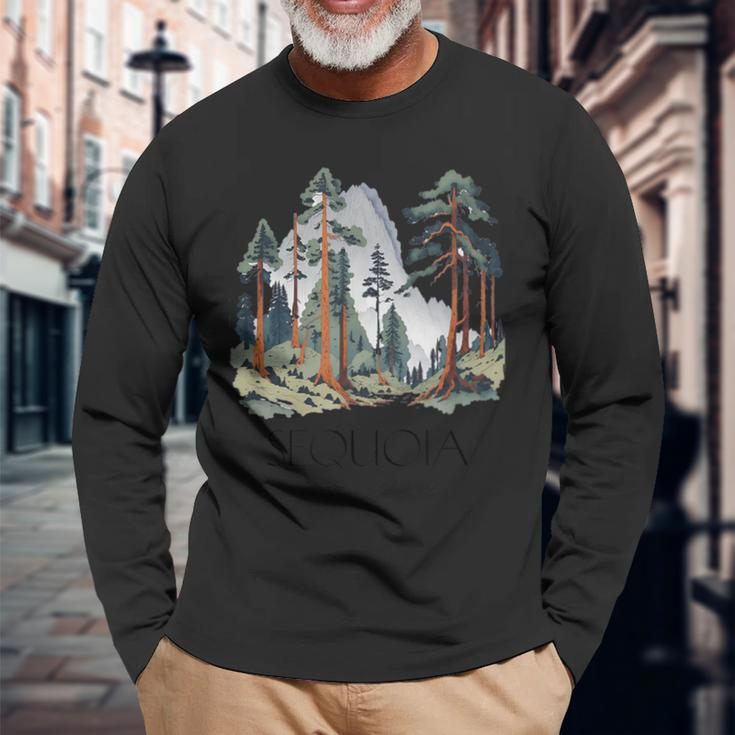 Cool Sequoia National Park Hiking Watercolor Graphic Long Sleeve T-Shirt Gifts for Old Men
