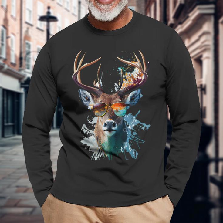 Cool Stag With Sunglasses Langarmshirts Geschenke für alte Männer