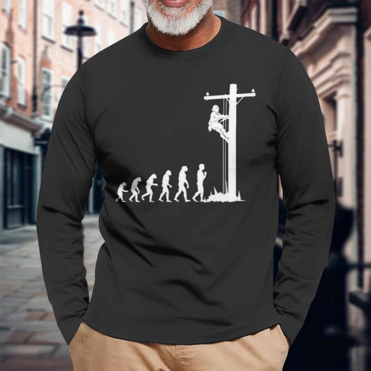 Cool Unique Evolution Of Lineman Electrician Long Sleeve T-Shirt Gifts for Old Men