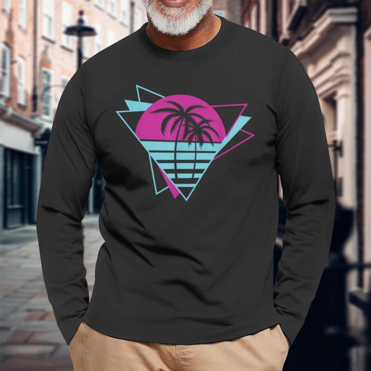 Cooler Synthie 80Er Synthwave Sonnenuntergang Retro- Langarmshirts Geschenke für alte Männer