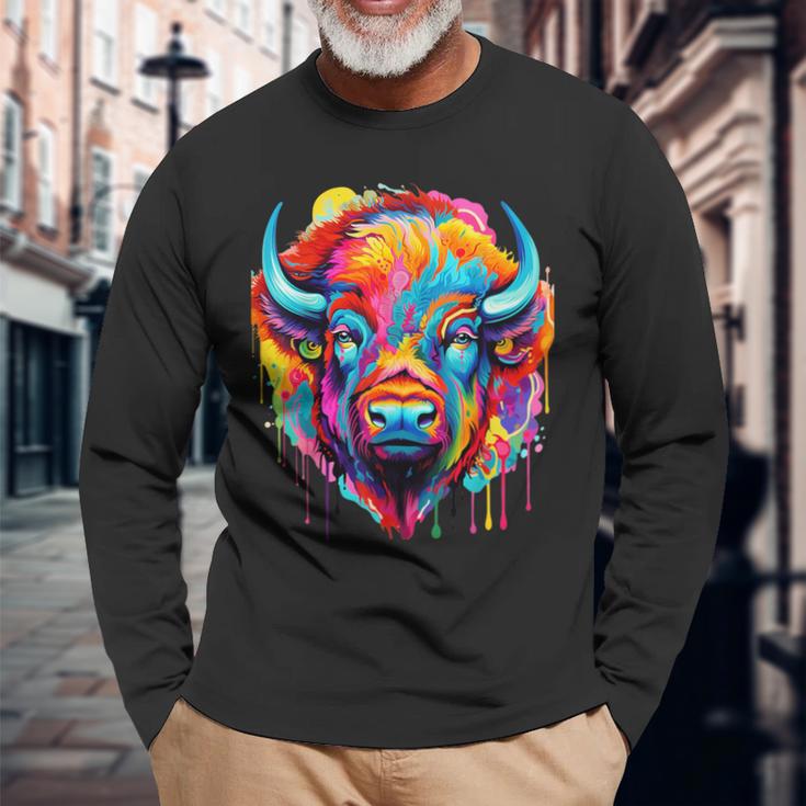 Cooles Bison-Kopf- Mit Hellen Farben Langarmshirts Geschenke für alte Männer