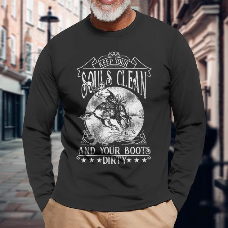 Country Saloon Western Rodeo Idea Cowboy Long Sleeve T-Shirt Gifts for Old Men