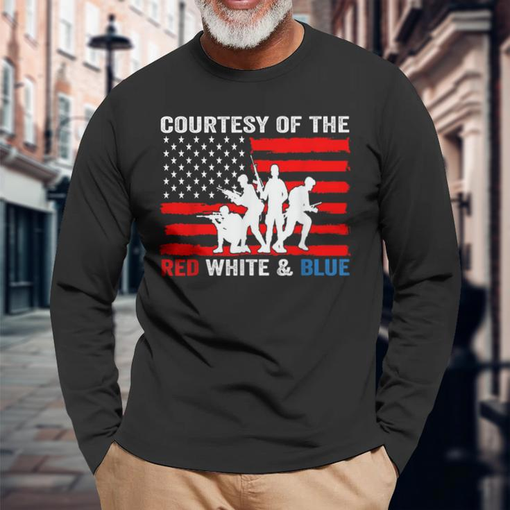 Courtesy Of The Red White And Blue Patriotic Us Flag Long Sleeve T-Shirt Gifts for Old Men