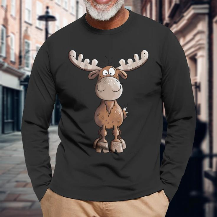 Crazy Elk I Deer Reindeer Fun Hunting Christmas Animal Motif Langarmshirts Geschenke für alte Männer