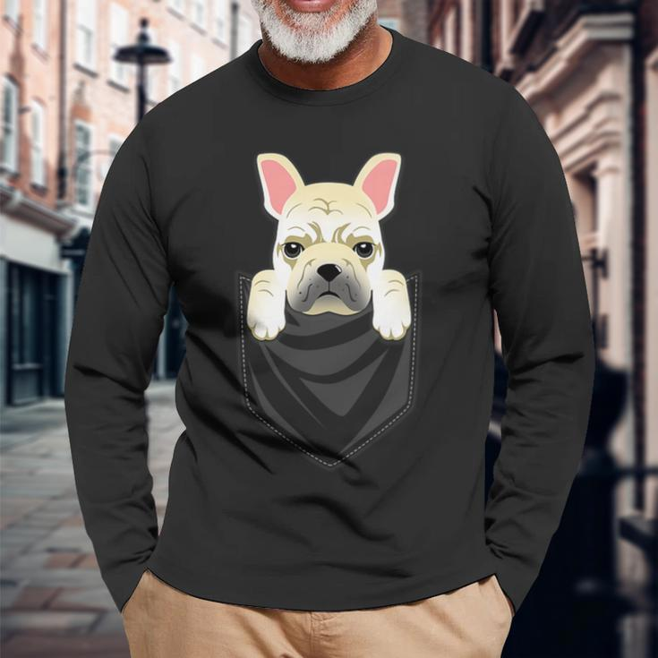 Cream French Bulldog Pocket Graphic Dog Long Sleeve T-Shirt Gifts for Old Men